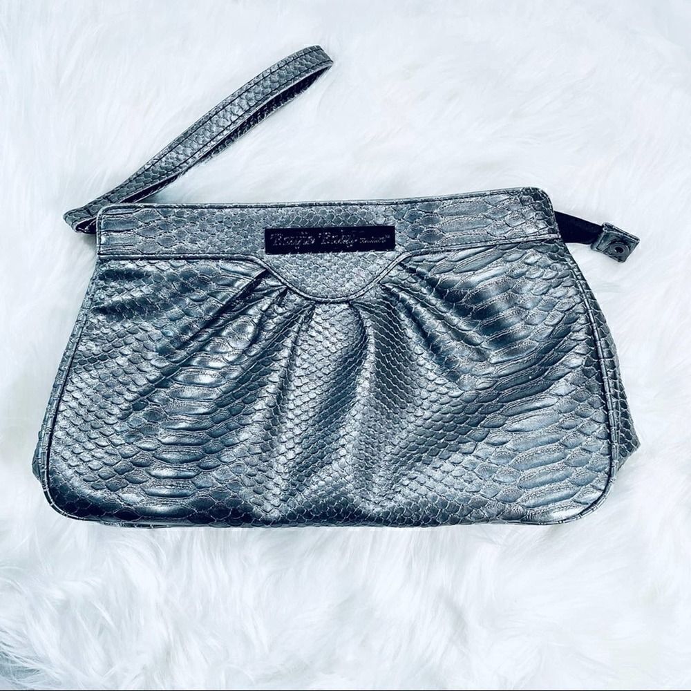 Faux Alligator Skin Silver Clutch Purse Bag Womens